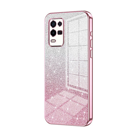 For OPPO K9x Gradient Glitter Powder Electroplated Phone Case(Pink) by buy2fix