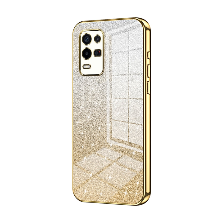 For OPPO K9x Gradient Glitter Powder Electroplated Phone Case(Gold) by buy2fix