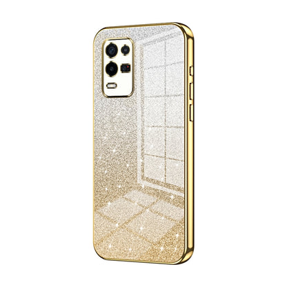 For OPPO K9x Gradient Glitter Powder Electroplated Phone Case(Gold) by buy2fix