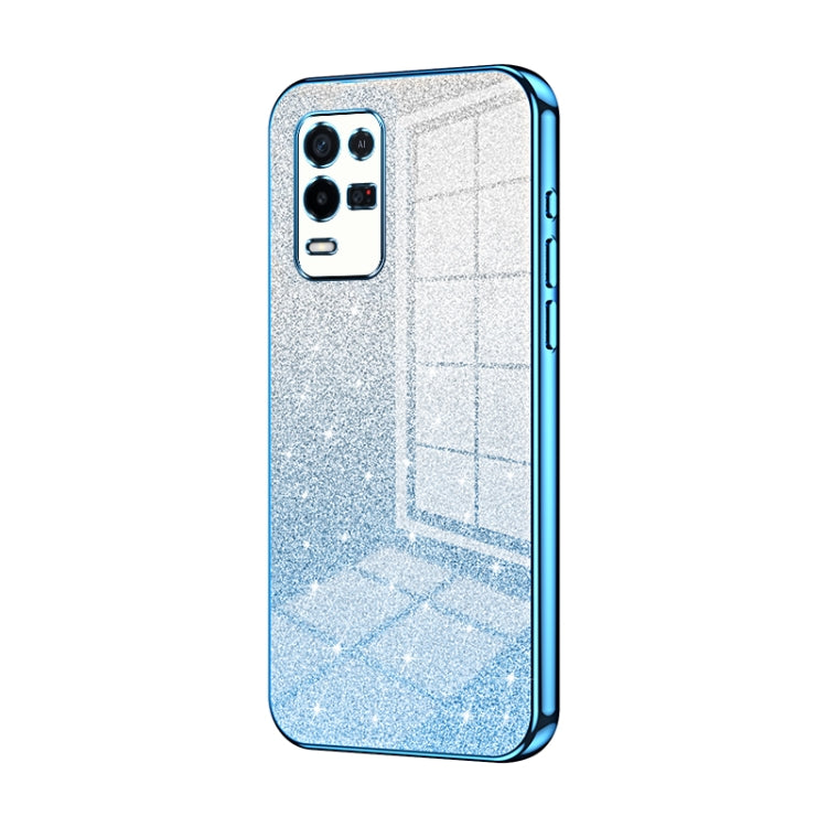 For OPPO K9x Gradient Glitter Powder Electroplated Phone Case(Blue) by buy2fix
