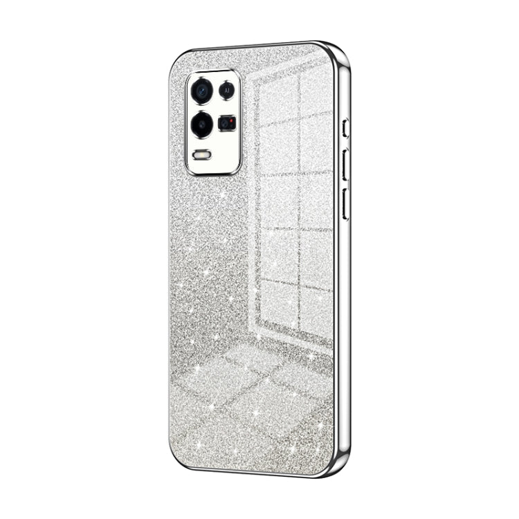For OPPO K9x Gradient Glitter Powder Electroplated Phone Case(Silver) by buy2fix
