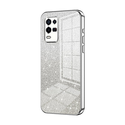 For OPPO K9x Gradient Glitter Powder Electroplated Phone Case(Silver) by buy2fix