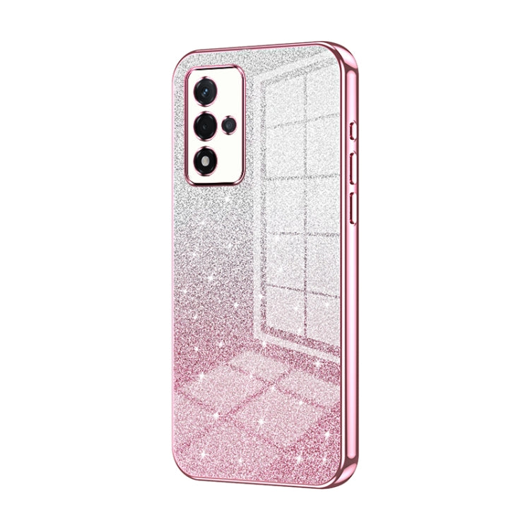 For OPPO A93s 5G Gradient Glitter Powder Electroplated Phone Case(Pink) by buy2fix