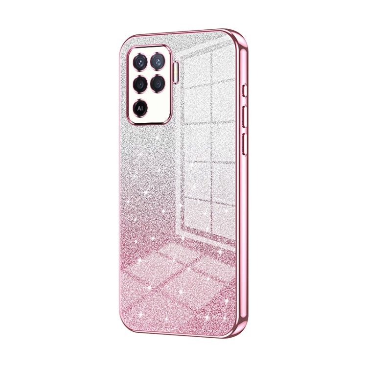 For OPPO A94 4G Gradient Glitter Powder Electroplated Phone Case(Pink) by buy2fix