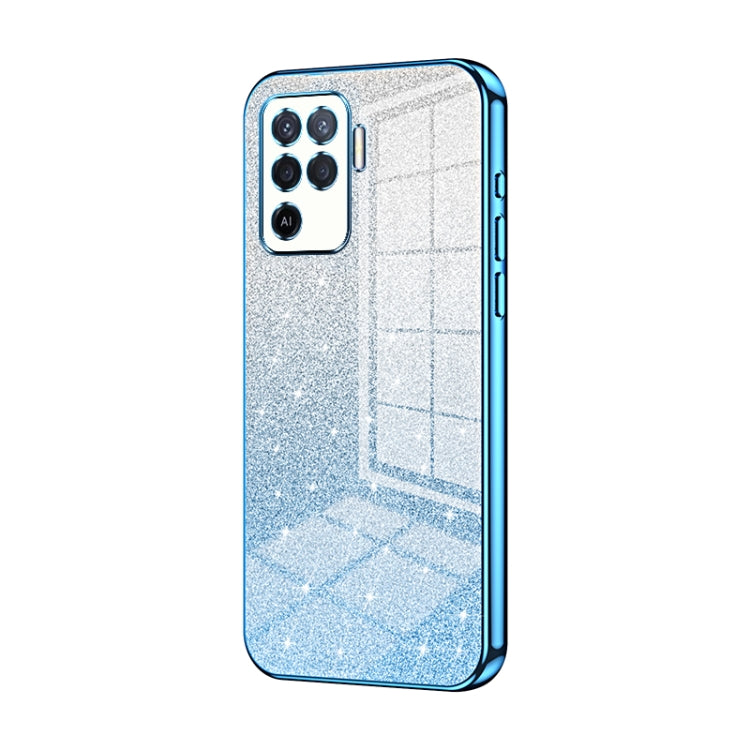 For OPPO A94 4G Gradient Glitter Powder Electroplated Phone Case(Blue) by buy2fix