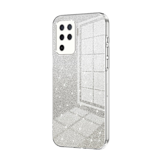 For OPPO A94 4G Gradient Glitter Powder Electroplated Phone Case(Transparent)