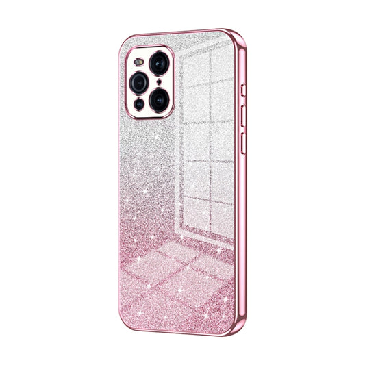 For OPPO Find X3 / Find X3 Pro Gradient Glitter Powder Electroplated Phone Case(Pink) by buy2fix