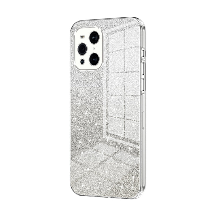 For OPPO Find X3 / Find X3 Pro Gradient Glitter Powder Electroplated Phone Case(Transparent) by buy2fix