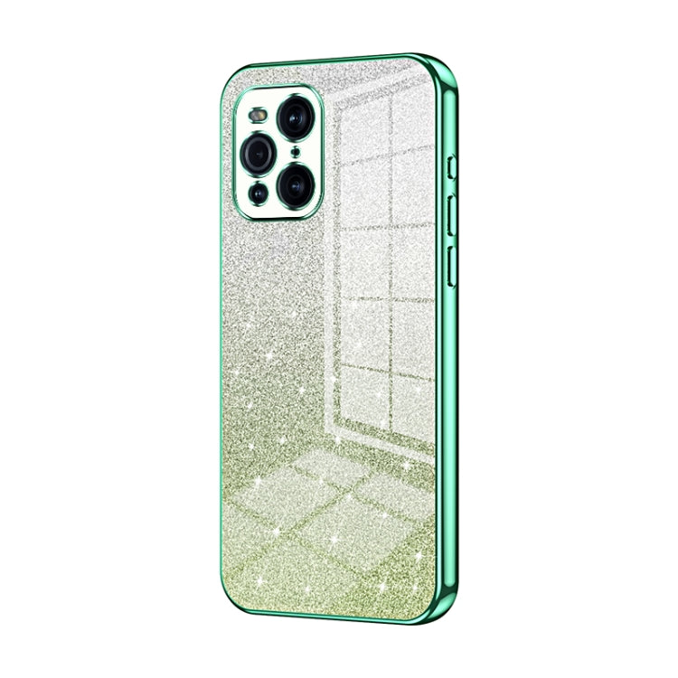 For OPPO Find X3 / Find X3 Pro Gradient Glitter Powder Electroplated Phone Case(Green) by buy2fix