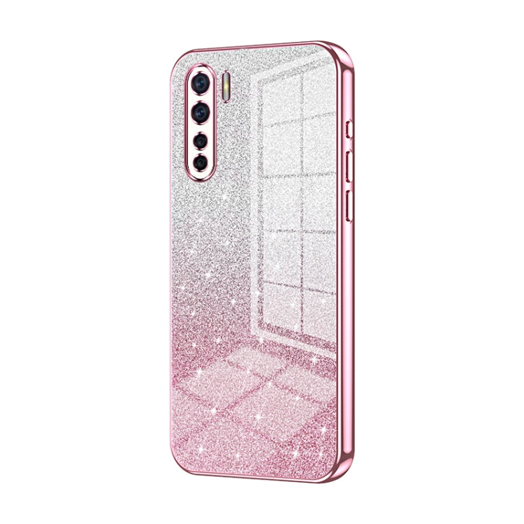 For OPPO A91 Gradient Glitter Powder Electroplated Phone Case(Pink) by buy2fix