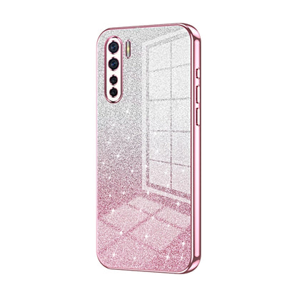 For OPPO A91 Gradient Glitter Powder Electroplated Phone Case(Pink) by buy2fix