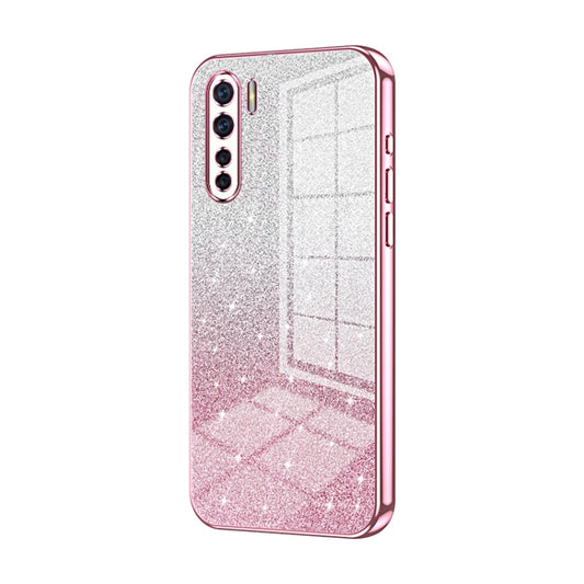 For OPPO A91 Gradient Glitter Powder Electroplated Phone Case(Pink) by buy2fix