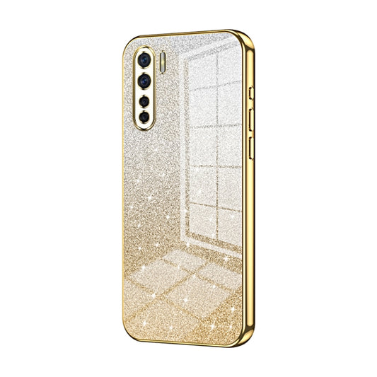 For OPPO Reno3 4G / F15 / A91 Gradient Glitter Powder Electroplated Phone Case(Gold) by buy2fix