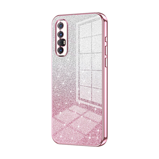 For OPPO Reno3 Pro Gradient Glitter Powder Electroplated Phone Case(Pink) by buy2fix
