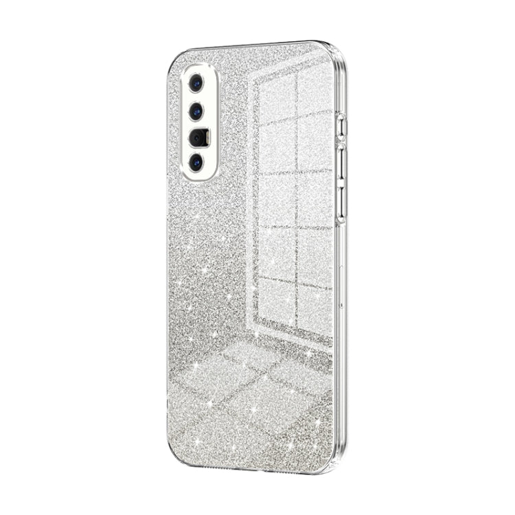 For OPPO Reno3 Pro Gradient Glitter Powder Electroplated Phone Case(Transparent) by buy2fix