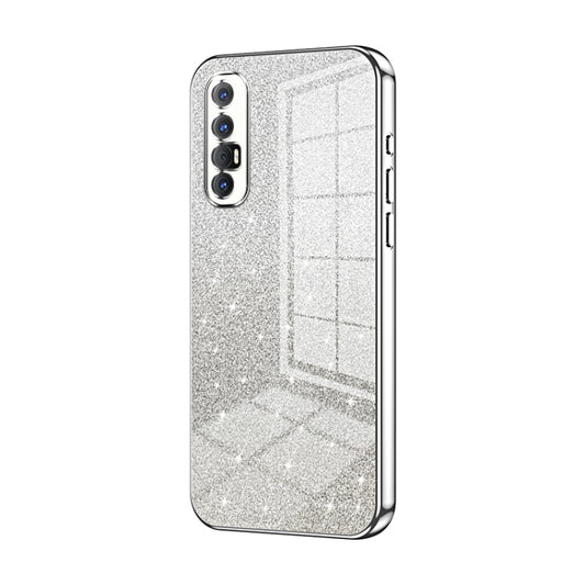 For OPPO Reno3 Pro Gradient Glitter Powder Electroplated Phone Case(Silver) by buy2fix