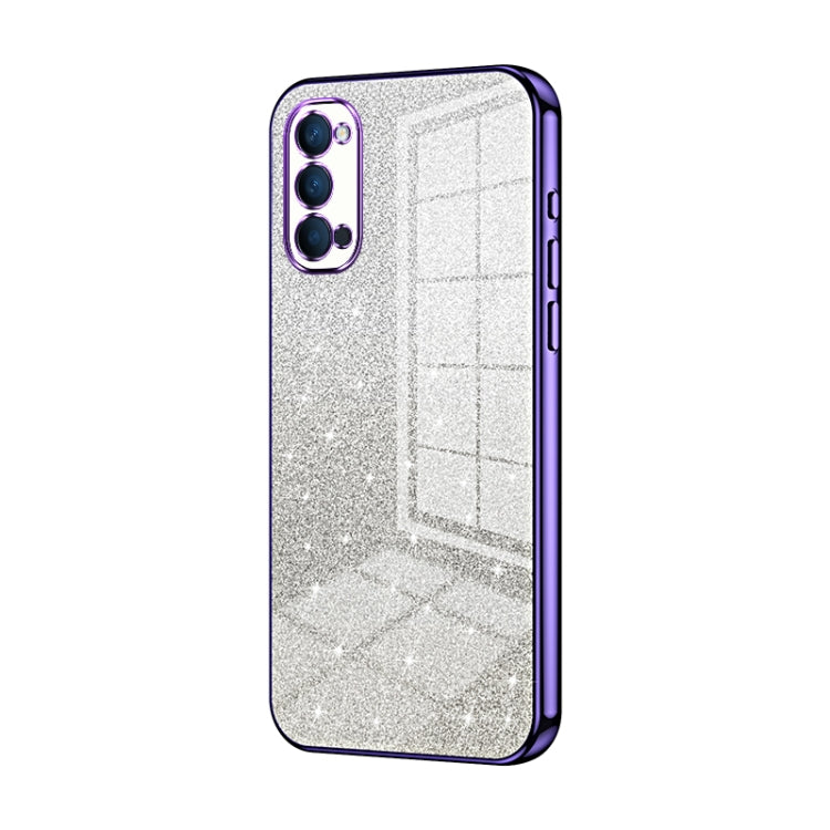 For OPPO Reno4 Gradient Glitter Powder Electroplated Phone Case(Purple) by buy2fix