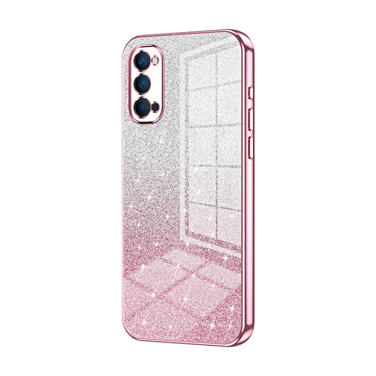 For OPPO Reno4 Gradient Glitter Powder Electroplated Phone Case(Pink) by buy2fix