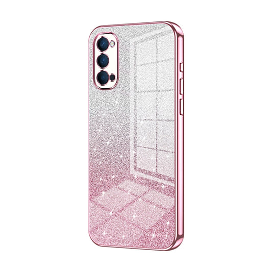 For OPPO Reno4 Gradient Glitter Powder Electroplated Phone Case(Pink) by buy2fix