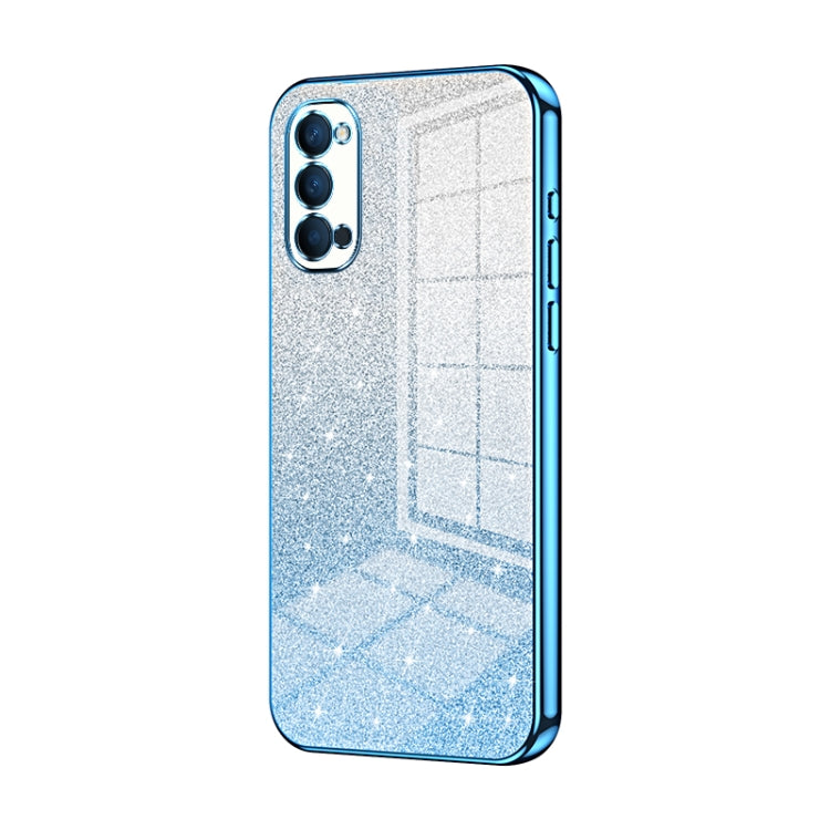 For OPPO Reno4 Gradient Glitter Powder Electroplated Phone Case(Blue) by buy2fix