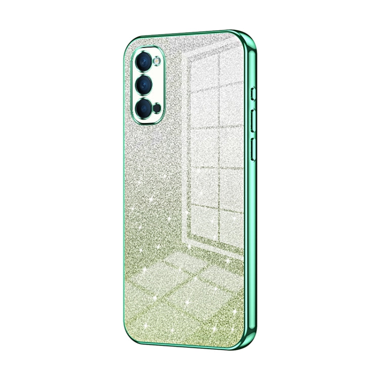 For OPPO Reno4 Gradient Glitter Powder Electroplated Phone Case(Green) by buy2fix