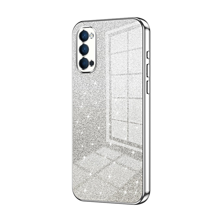 For OPPO Reno4 Gradient Glitter Powder Electroplated Phone Case(Silver) by buy2fix