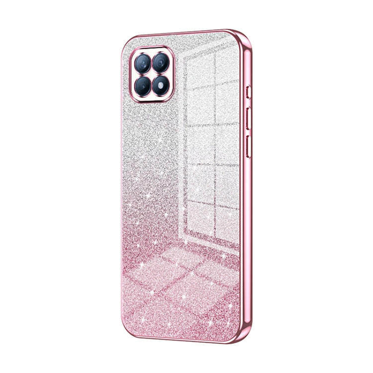 For OPPO Reno4 SE Gradient Glitter Powder Electroplated Phone Case(Pink) by buy2fix