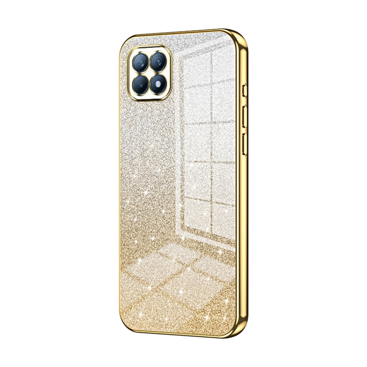 For OPPO Reno4 SE Gradient Glitter Powder Electroplated Phone Case(Gold) by buy2fix