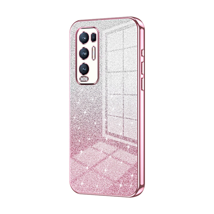 For OPPO Reno5 Pro+ Gradient Glitter Powder Electroplated Phone Case(Pink) by buy2fix