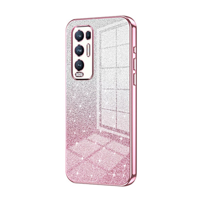 For OPPO Reno5 Pro+ Gradient Glitter Powder Electroplated Phone Case(Pink) by buy2fix
