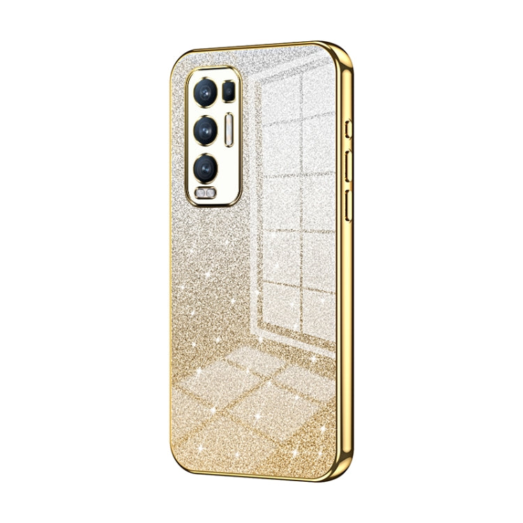 For OPPO Reno5 Pro+ Gradient Glitter Powder Electroplated Phone Case(Gold) by buy2fix