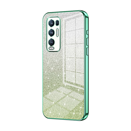 For OPPO Reno5 Pro+ Gradient Glitter Powder Electroplated Phone Case(Green) by buy2fix