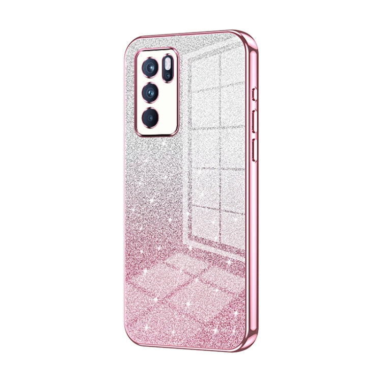 For OPPO Reno6 Pro Indian Gradient Glitter Powder Electroplated Phone Case(Pink) by buy2fix