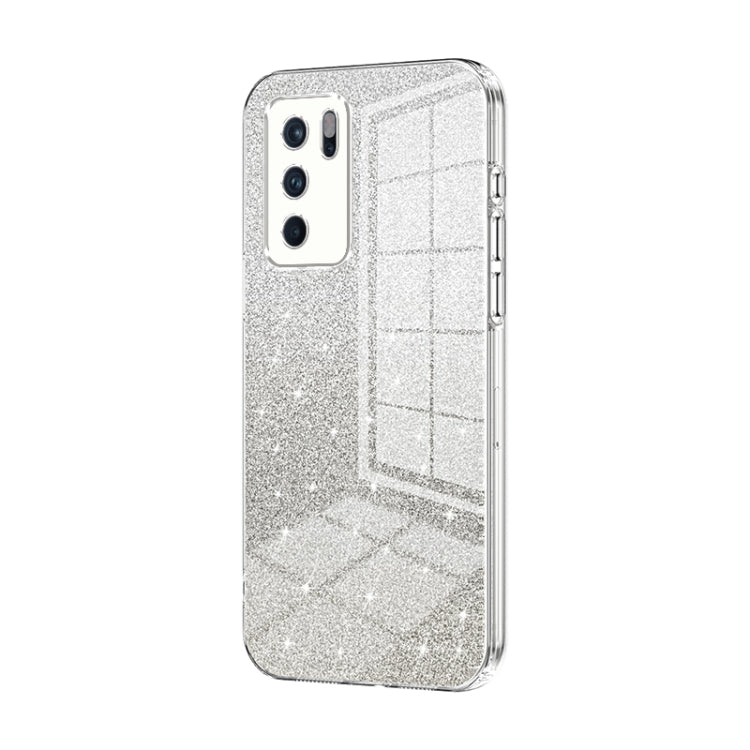 For OPPO Reno6 Pro Indian Gradient Glitter Powder Electroplated Phone Case(Transparent) by buy2fix