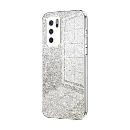For OPPO Reno6 Pro Indian Gradient Glitter Powder Electroplated Phone Case(Transparent) by buy2fix