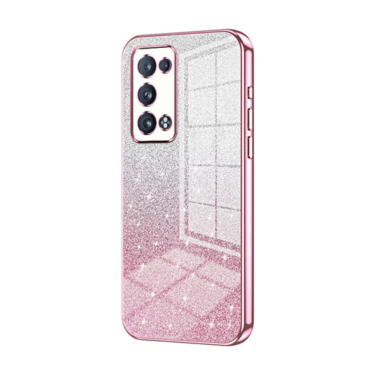 For OPPO Reno6 Pro+ Gradient Glitter Powder Electroplated Phone Case(Pink) by buy2fix