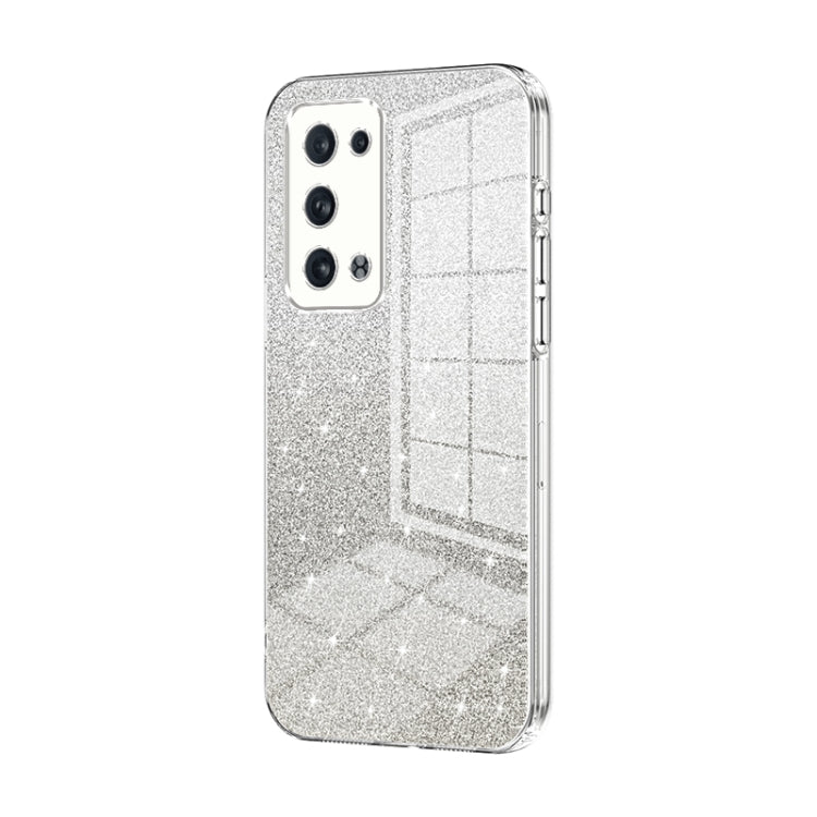 For OPPO Reno6 Pro+ Gradient Glitter Powder Electroplated Phone Case(Transparent) by buy2fix