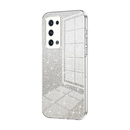 For OPPO Reno6 Pro+ Gradient Glitter Powder Electroplated Phone Case(Transparent) by buy2fix