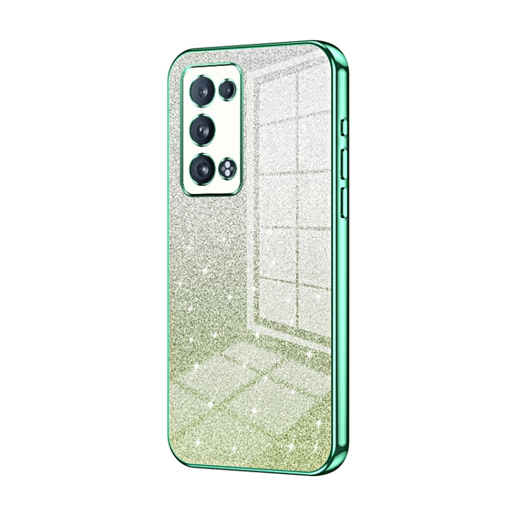 For OPPO Reno6 Pro+ Gradient Glitter Powder Electroplated Phone Case(Green) by buy2fix