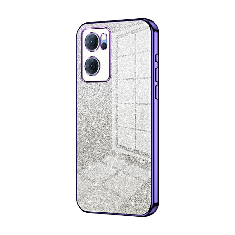 For OPPO Reno7 5G Gradient Glitter Powder Electroplated Phone Case(Purple) by buy2fix