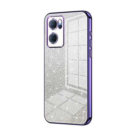 For OPPO Reno7 5G Gradient Glitter Powder Electroplated Phone Case(Purple) by buy2fix