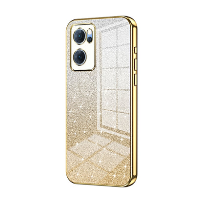 For OPPO Reno7 5G Gradient Glitter Powder Electroplated Phone Case(Gold) by buy2fix