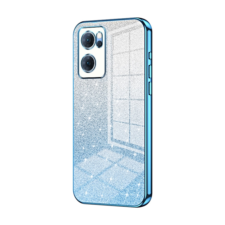For OPPO Reno7 5G Gradient Glitter Powder Electroplated Phone Case(Blue) by buy2fix