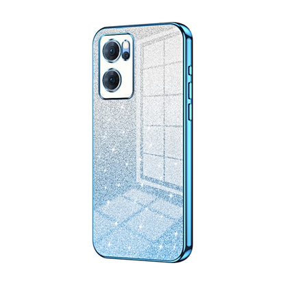 For OPPO Reno7 5G Gradient Glitter Powder Electroplated Phone Case(Blue) by buy2fix