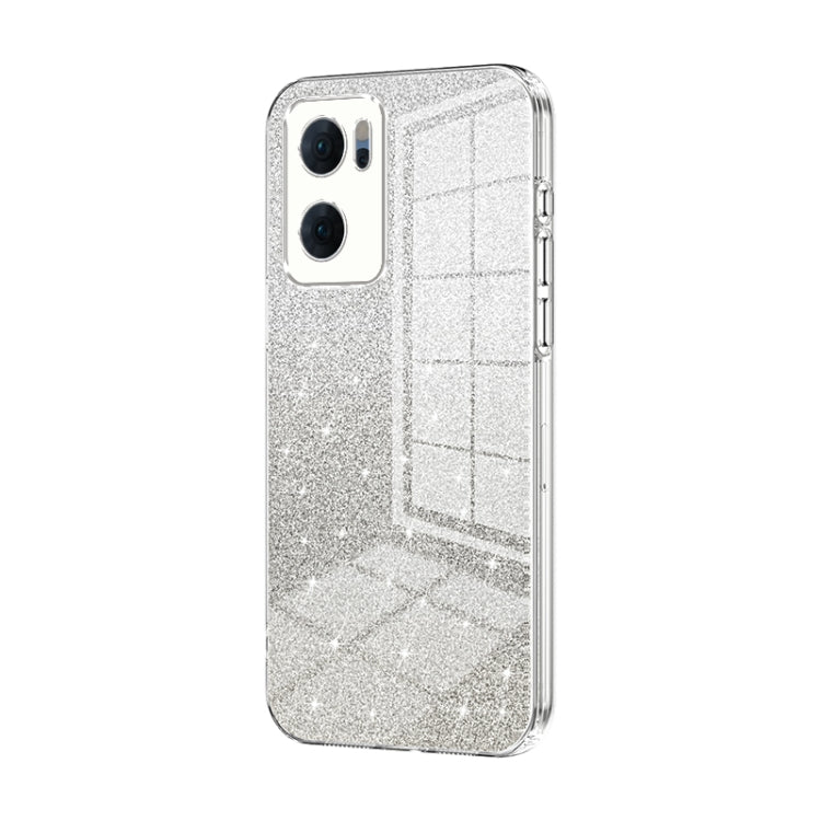 For OPPO Reno7 5G Gradient Glitter Powder Electroplated Phone Case(Transparent) by buy2fix
