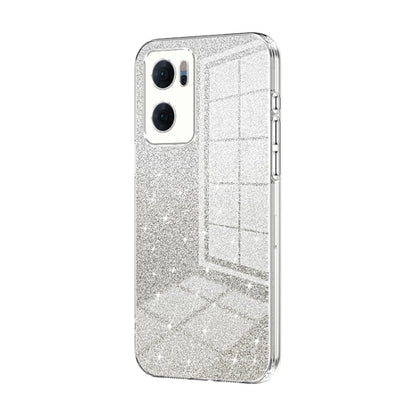 For OPPO Reno7 5G Gradient Glitter Powder Electroplated Phone Case(Transparent) by buy2fix