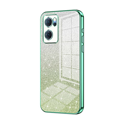 For OPPO Reno7 5G Gradient Glitter Powder Electroplated Phone Case(Green) by buy2fix