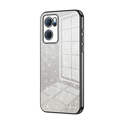 For OPPO Reno7 5G Gradient Glitter Powder Electroplated Phone Case(Black) by buy2fix