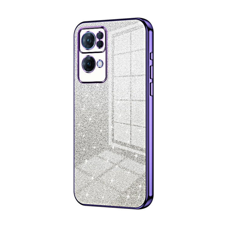 For OPPO Reno7 Pro Gradient Glitter Powder Electroplated Phone Case(Purple) by buy2fix