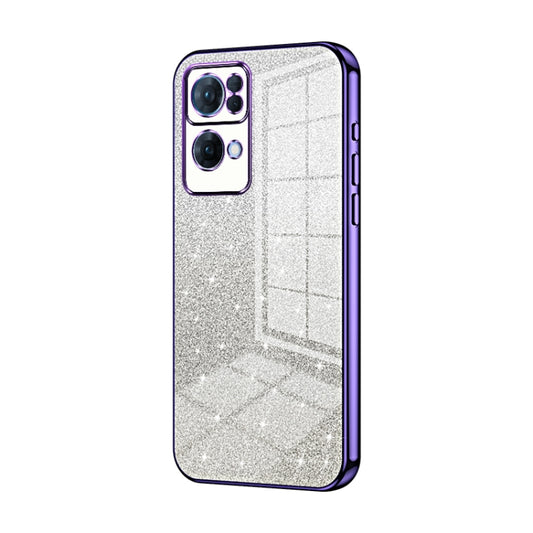 For OPPO Reno7 Pro Gradient Glitter Powder Electroplated Phone Case(Purple) by buy2fix